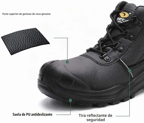 Vista 4 de DRKA Botas de trabajo con punta de acero resistentes al agua para hombres, botas de seguridad con clasificación EH de 6' negro 977