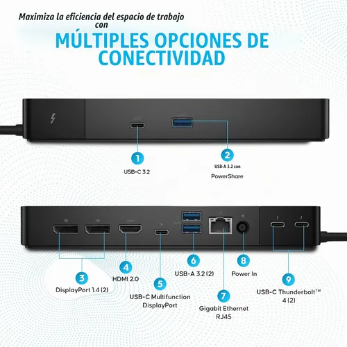 Vista 4 de WD22TB4 Dell Thunderbolt 4 Dock, estación de acoplamiento de 40 Gbps USB-C