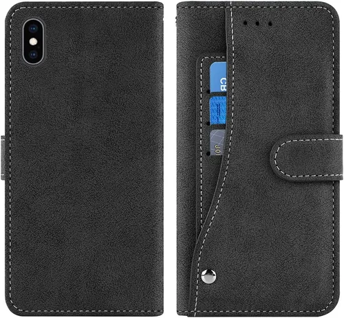 Vista 6 de Funda compatible con iPhone Xs X 10 y 10s y protector de pantalla de vidrio templado, funda para monedero, tarjetero con cordón, fundas