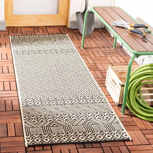 Vista 31 de SAFAVIEH Alfombra lavable para exteriores, colección Courtyard de 2.3 x 6.7 pies, beige y azul aguamarina, no desprende pelusa y es fácil