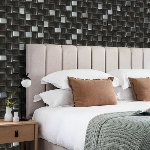 Vista 7 de 5 Láminas de Azulejos Negros de Metal Mosaico para Pared Backsplash Paneles de Pared 3D [5 Pies Cuadrados]