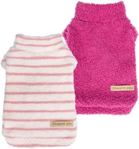Vista 9 de Fitwarm 2 Pack Suéter de forro polar a rayas para perro, ropa de invierno cálida para perros pequeños, niño o niña, atuendo de peluche