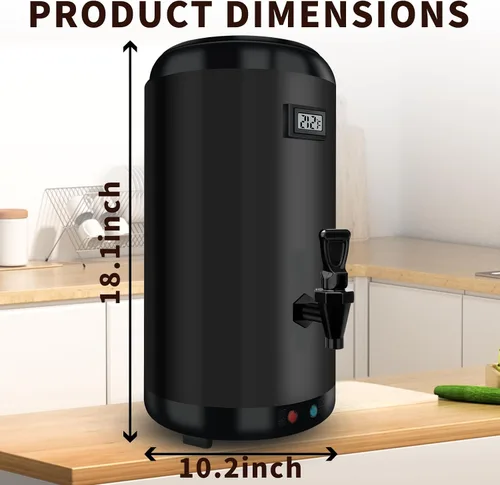 Vista 6 de Dispensador de bebidas con aislamiento de calefacción eléctrica, 12 L/3.2 galones, para catering, dispensador de bebidas calientes de acero