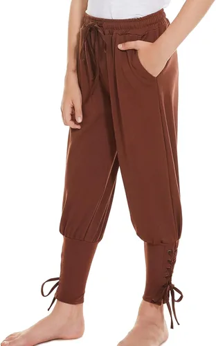 Vista 4 de Pantalones de pirata medievales con banda al tobillo para niños disfraz de pirata vikingo disfraz de Halloween para cosplay pantalones góticos a