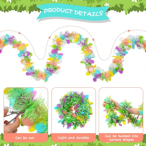 Vista 6 de Jutom Guirnalda metálica con purpurina de Pascua, guirnaldas gruesas de primavera coloridas de 108 pies, 6