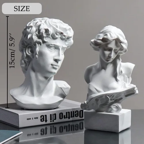 Vista 3 de Estatua de David de Yahu Lando, busto griego, estatua de cabeza de busto para decoración del hogar romano, decoración de mesa de café blanca