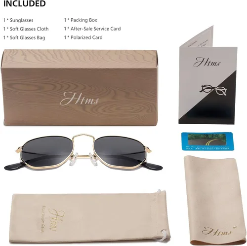 Vista 6 de Hipster - Lentes de sol polarizados hexagonales para hombre y mujer diseño geométrico cuadrados pequeños marco de metal vintage gafas de sol retro