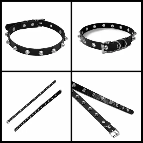 Vista 4 de Tosmifairy 3Pcs Leather Goth Jewelry Choker and Bracelets Set Punk Cosplay Costume Accessories for Women Men Teen Girls