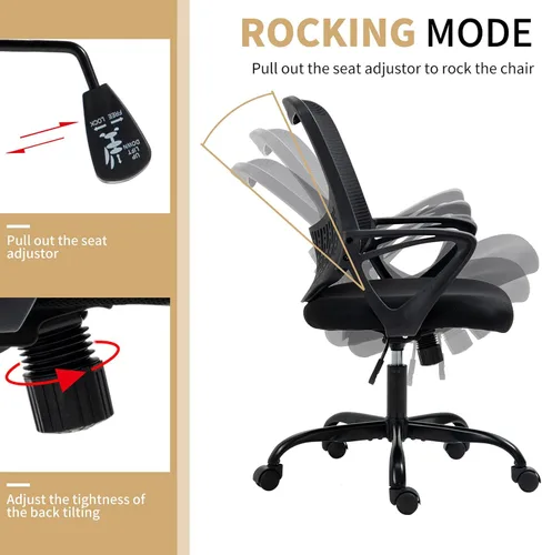 Vista 4 de Silla de oficina, silla de escritorio, silla de computadora ergonómica de malla con reposabrazos de soporte lumbar, silla de computadora giratoria