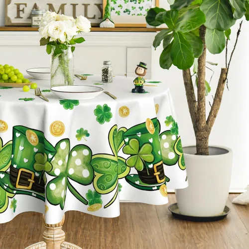 Vista 9 de Horaldaily Mantel del Día de San Patricio de 52 x 70 pulgadas, sombrero de trébol blanco lavable para fiesta, picnic y cena