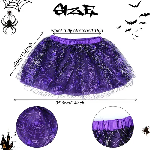 Vista 3 de Matiniy Conjunto de disfraz de araña de Halloween con diadema y falda tutú