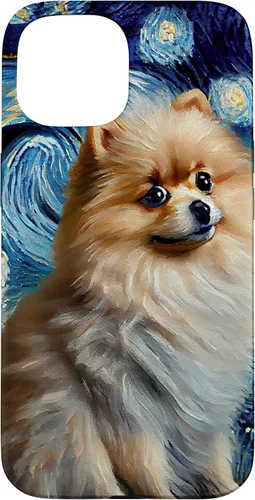 Vista 6 de iPhone 16 Starry Night Famous Painting Style Pomeranian Case