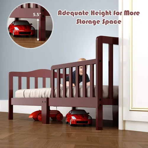 Vista 5 de Estructura de cama de madera de Costzon, para niños pequeños, con cerca de seguridad, Cereza