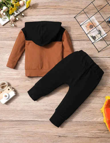 Vista 6 de AGAPENG Conjunto de ropa de manga larga con capucha y estampado de letras pantalones rasgados para otoño e invierno