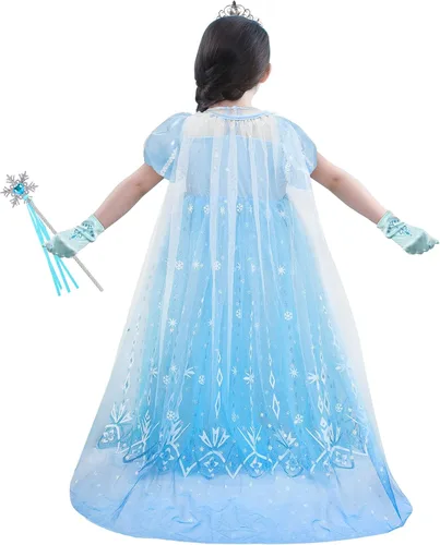 Vista 5 de Toylink Disfraz de Elsa para niñas disfraz de princesa elegante cumpleaños Halloween fiesta de cosplay con accesorios
