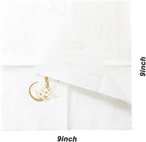 Vista 3 de SharkBliss Servilletas de cóctel con monograma, paquete de 50 servilletas de papel desechables con monograma personalizado de letra S dorada