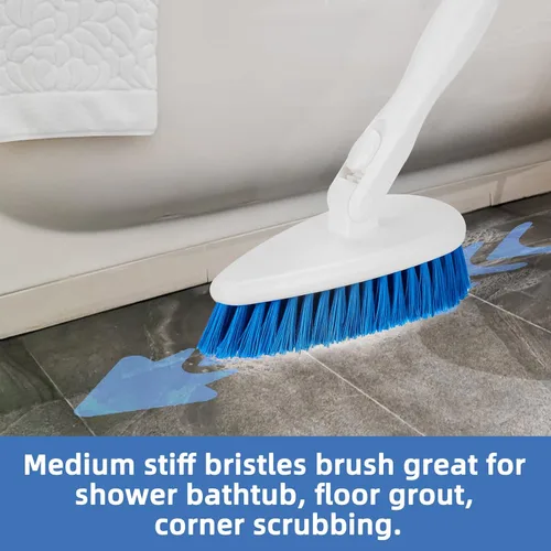 Vista 4 de Qaestfy Cepillo de limpieza para bañera y azulejos con mango largo ajustable de 51 pulgadas, cepillo de limpieza de bloqueo en su lugar, cabezal