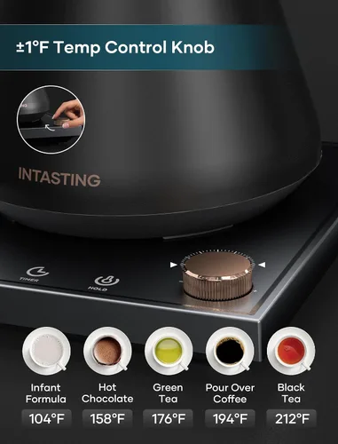 Vista 3 de INTASTING Hervidor Eléctrico, Hervidor Eléctrico de Cuello de Cisne, Control de Temperatura Preciso ±1℉, Interior de Acero Inoxidable, Calentamiento