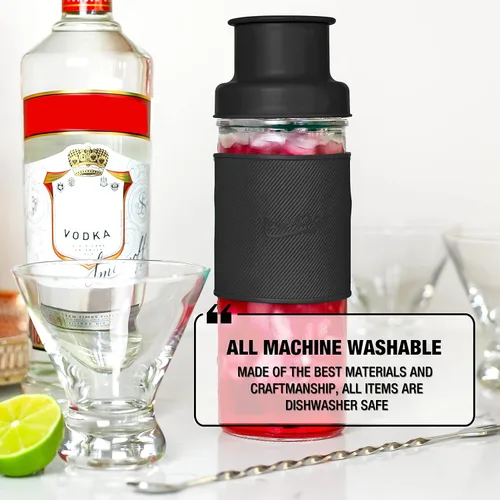 Vista 5 de Masontops Tapas para coctelera, compatibles con cualquier tarro Mason de boca regular, paquete de 2 con tapas jigger de 1 oz, color negro Tapas