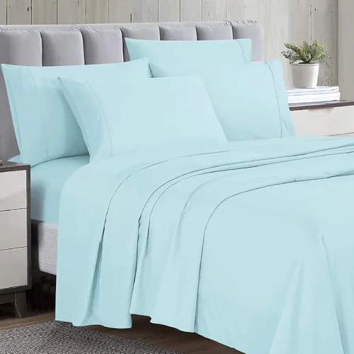 Vista 2 de Home Basics - Juego de sábanas de microfibra cepillada ultra suave de 4 piezas de 2.36 oz/m², hipoalergénico, individual, aguamarina