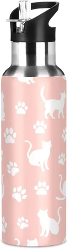 Vista 8 de Stainless Steel Vacuum Insulated Water Bottle 20 Oz, BPA-Free Sport Water Bottle Insulated for Gym Outdoor Travel School, Cat Paw Prints Pastel