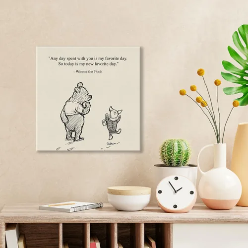 Vista 3 de Arte de pared clásico con cita de Winnie the Pooh, retro, Any Day Spent With You is My Favorite Day Sayings, lienzo, cuadros enmarcados, letrero
