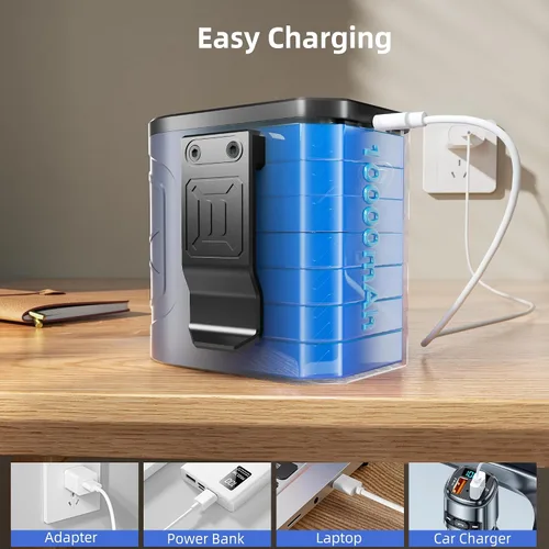 Vista 8 de Ventilador personal recargable de cuello de cintura, 10000 mAh con clip de 4 velocidades, 13000 rpm, ventilador portátil con fuerte flujo de aire