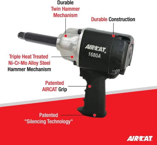 Vista 2 de AIRCAT Impacto extendido Xtreme Duty de 3/4 pulgadas x 6 pulgadas (1680-A-6), negro, mediano