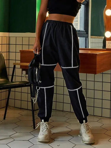 Vista 4 de SOLY HUX Pantalones deportivos de cintura alta elásticos para mujer Negro