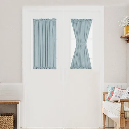 Vista 24 de Turquoize Elegantes cortinas de lino para puerta francesa, paneles de cortina de filtrado de luz, panel de lino con bolsillo para barra, panel