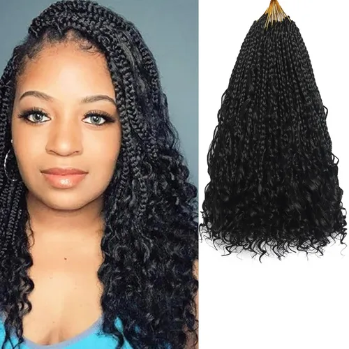 Vista 26 de Flagship 9 Paquetes Goddess Box Braids Cabello de Ganchillo para Mujeres Negras - 10 Pulgadas Pre-enrollado con Puntas Rizadas, Estilo Bohemio 1b