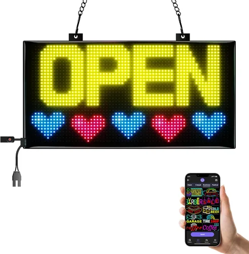 Vista 9 de Señal LED de desplazamiento de doble fila, panel de matriz LED flexible programable, control por aplicación Bluetooth, texto DIY, patrones