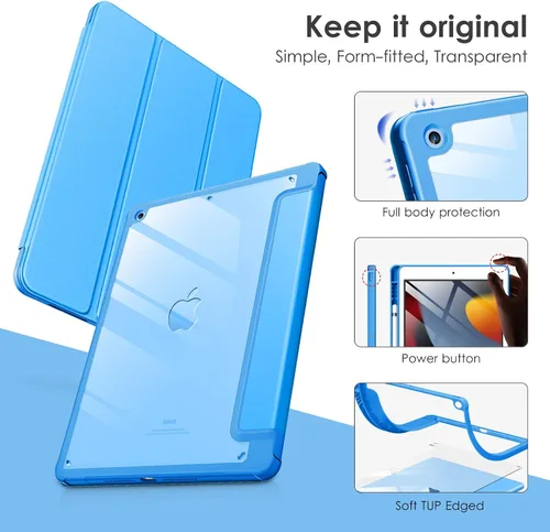 Vista 3 de VIKESI - Funda para iPad de 9ª / 8ª / 7ª generación de 10.2 pulgadas (lanzada en 2021/2020/2019), parte trasera transparente, cubierta de marco