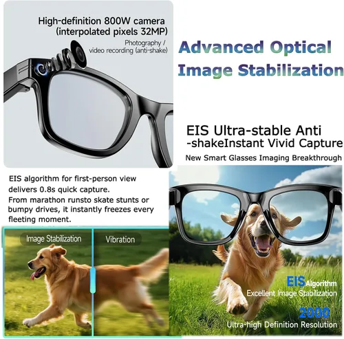 Vista 5 de Gafas inteligentes con cámara, 8MP HD AI Smart Glasses 1080P Video Recording Glasses con asistente de voz, traducción en tiempo real, asistente