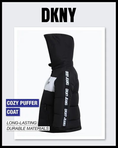 Vista 5 de DKNY Chaqueta para niños pequeños, abrigo acolchado de burbujas para cortavientos (talla 2T-4T)