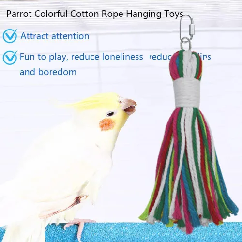 Vista 2 de ASOCEA Juguete masticable de cuerda de loro para pájaro, masticar colgante El juguete de cuerda de algodón se engancha en cualquier jaula para que