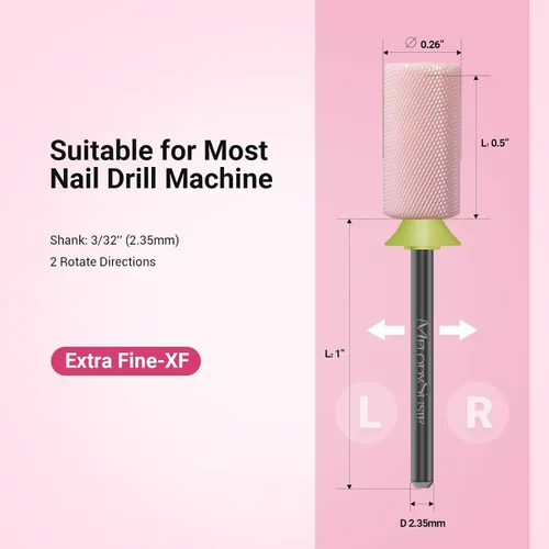 Vista 4 de MelodySusie Brocas de cerámica para uñas, 3/32 pulgadas, chaflán superior plana, puntas de barril grandes, eliminación rápida de acrílico o gel Rosa