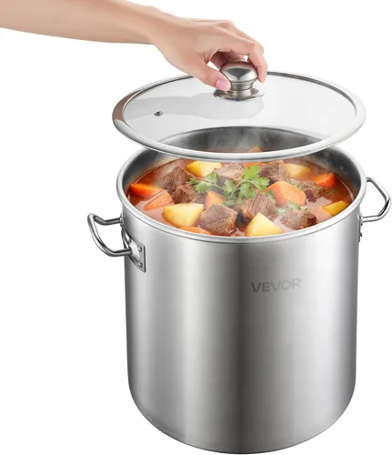 Vista 10 de VEVOR Olla de acero inoxidable, olla de acero inoxidable de 8 cuartos con tapa de vidrio, sin PFOA, sin PFAS, compatible con estufas de gas, cocinas