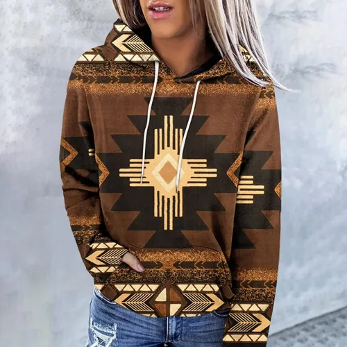 Vista 2 de Sudaderas con capucha azteca occidental para mujer, sudaderas de manga larga con gráficos vintage, camisetas de vaquera, ropa 2023