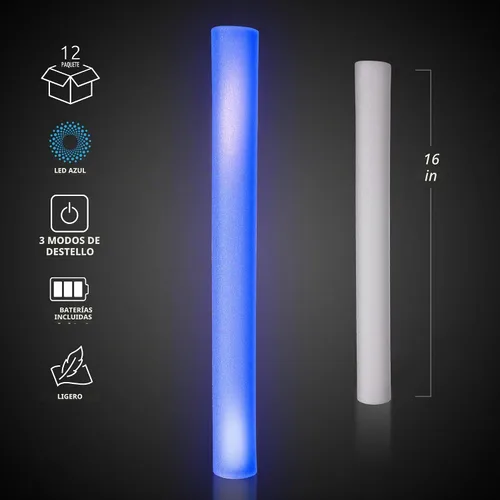 Vista 4 de Fun Central 16” LED Foam Sticks – 12 Pack Blue Light Up Cheer Batons with Flashing Modes for St. Patrick’s Day Parades & Mardi Gras Parties (Blue)