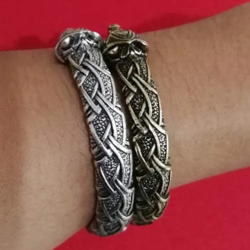 Vista 6 de Pulsera de cuervo vikingo de Odin's Ravens Hugin & Munin Wolf Berserker brazalete bolsa de joyería