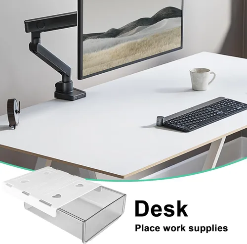 Vista 3 de Organizador de cajones autoadhesivo para debajo del escritorio, mesa oculta, gran almacenamiento, soporte para lápices, bandeja para oficina, hogar