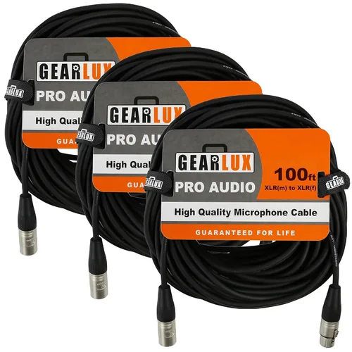 Vista 30 de Gearlux – Cable de micrófono XLR, completamente balanceado, macho a hembra, 25 pies - Paquete de 3