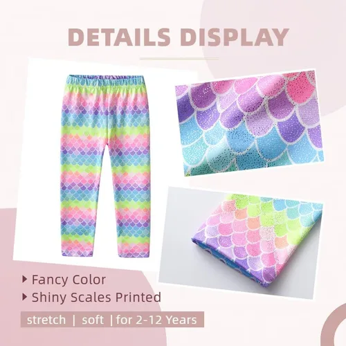 Vista 4 de VIKITA Leggings elásticos para niñas con escamas brillantes, pantalones ajustados de colores elegantes para fiesta de cumpleaños de 2 a 12 años