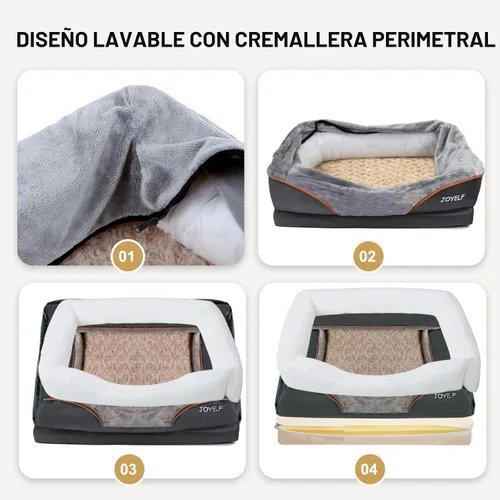 Vista 7 de Cama Joyself ortopédica de espuma viscoelástica con cubierta lavable extraíble para perro y juguetes con sonido de regalo, Gris