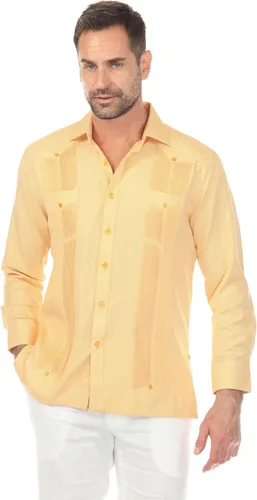 Vista 12 de Guayabera elegante de dos bolsillos para hombre con aspecto texturizado de diamante