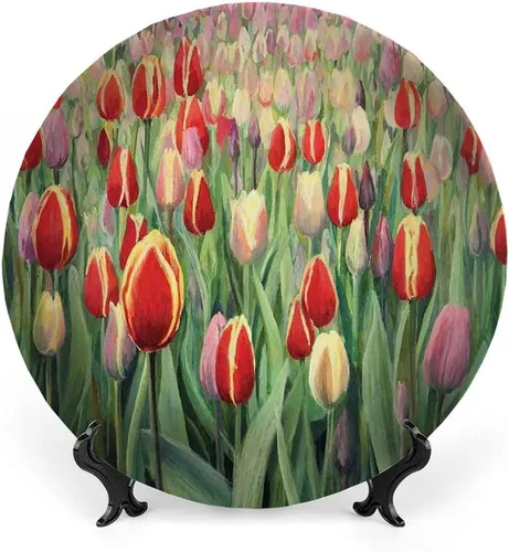Vista 17 de Placa de exhibición de cerámica, placa decorativa colgante de cerámica con flores, tema de jardinería de dibujos animados, 6 pulgadas, decoración