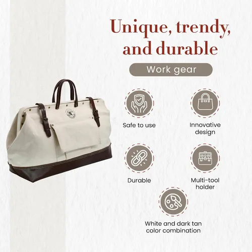 Vista 4 de Style n Craft Mason's Tool Bag, Canvas Tool Storage Bag with Full-Grain Leather Bottom