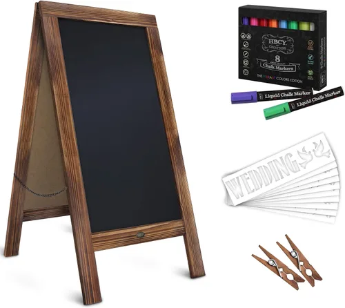 Vista 21 de Cartel en forma de "A" con pizarra de HBCY Creations: Letrero de madera maciza de 40x20 en forma de "A", pizarra rústica marrón de doble cara