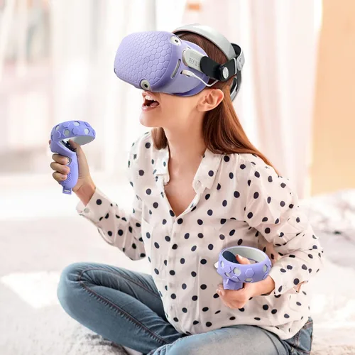 Vista 7 de JYMEGOVR for Oculus Quest 2 Silicone Cover, Protective Cover Accessories for Meta VR, Multi Colors Soft Shell Skin, Controller Grips & Face Cover